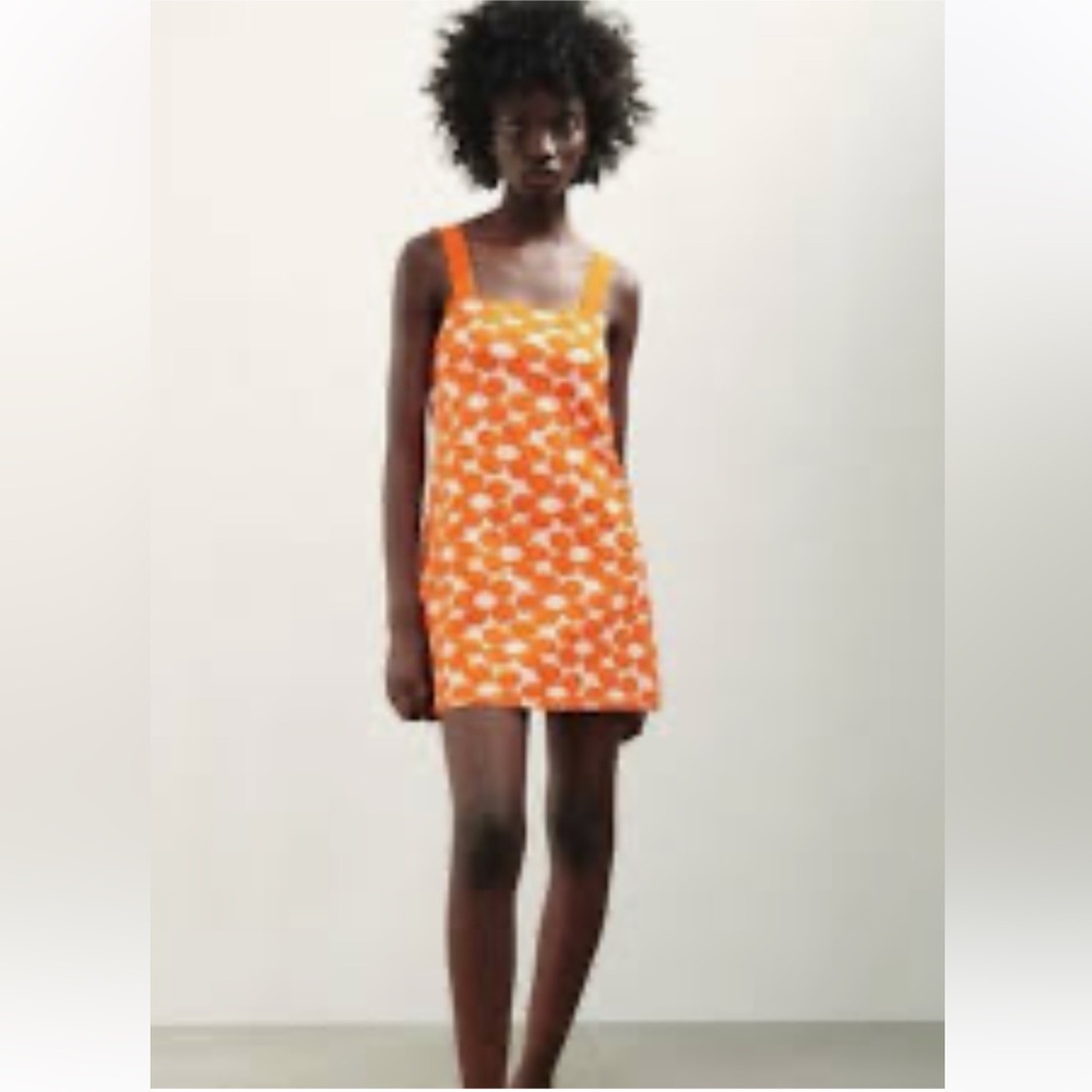 Zara Women's Orange and Cream knit dress  size S